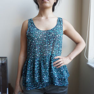 Kirra Sleeveless Turquoise Floral Sheer Top